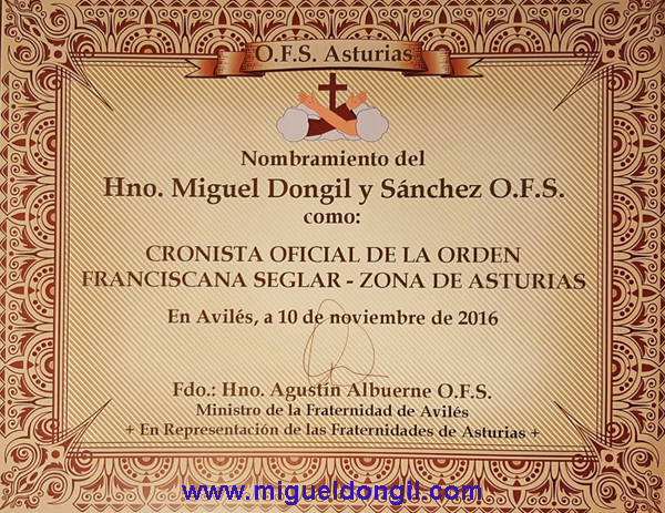 Diploma Cronista OFS Asturias