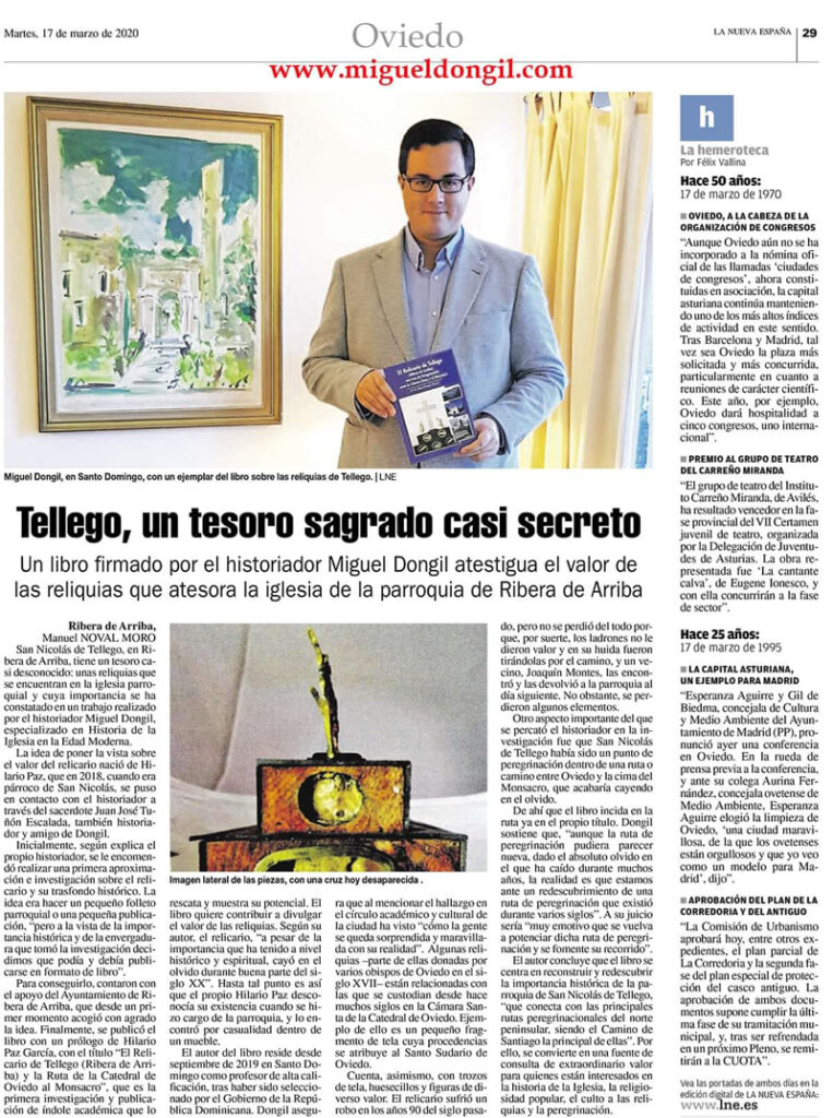 Reseña sobre la publicación del libro de Miguel Dongil sobre el Relicario de Tellego