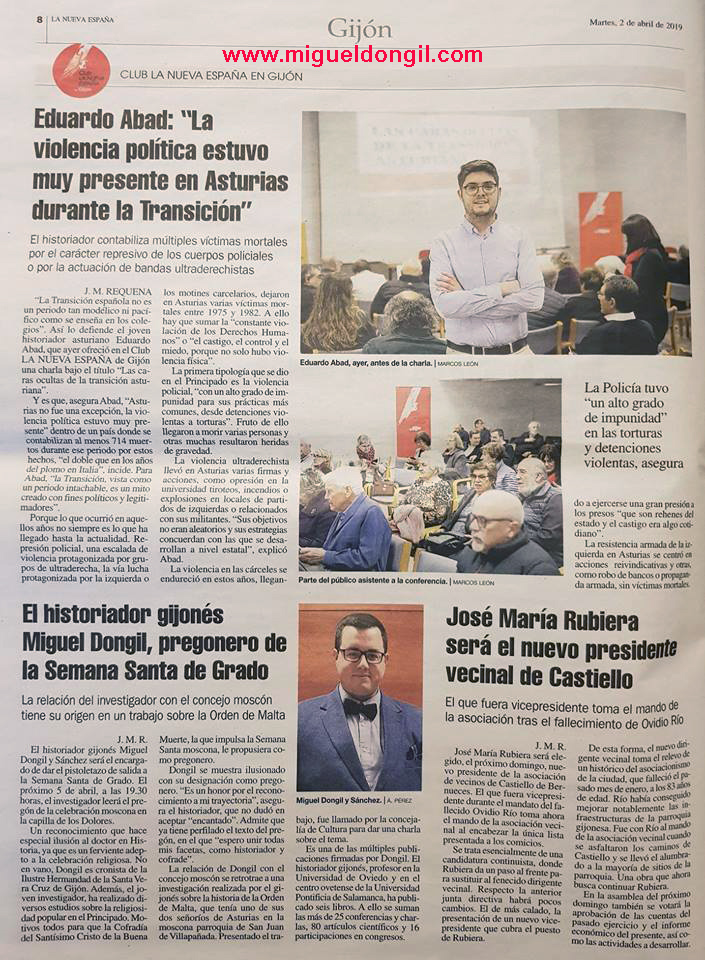 Reseña sobre el pregón de Miguel Dongil en la Semana Santa de Grado en 2019