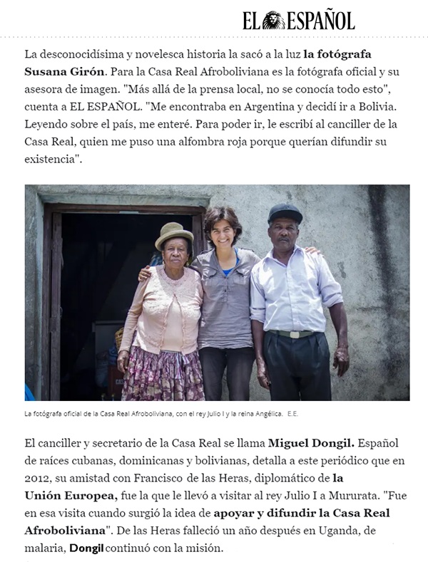 Miguel Dongil en Reportaje sobre el Rey Afroboliviano