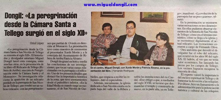 Miguel Dongil presentando su libro sobre el Relicario de Tellego