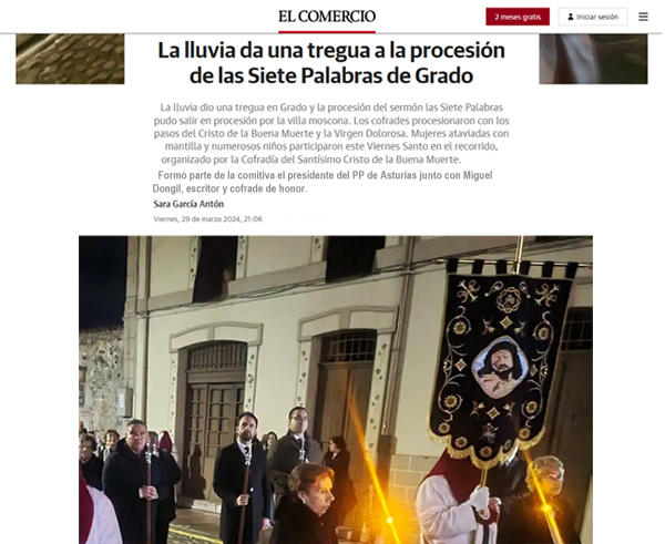 Reseña sobre la Procesión de Viernes Santo de 2024 de la Villa de Grado con la participación de Miguel Dongil