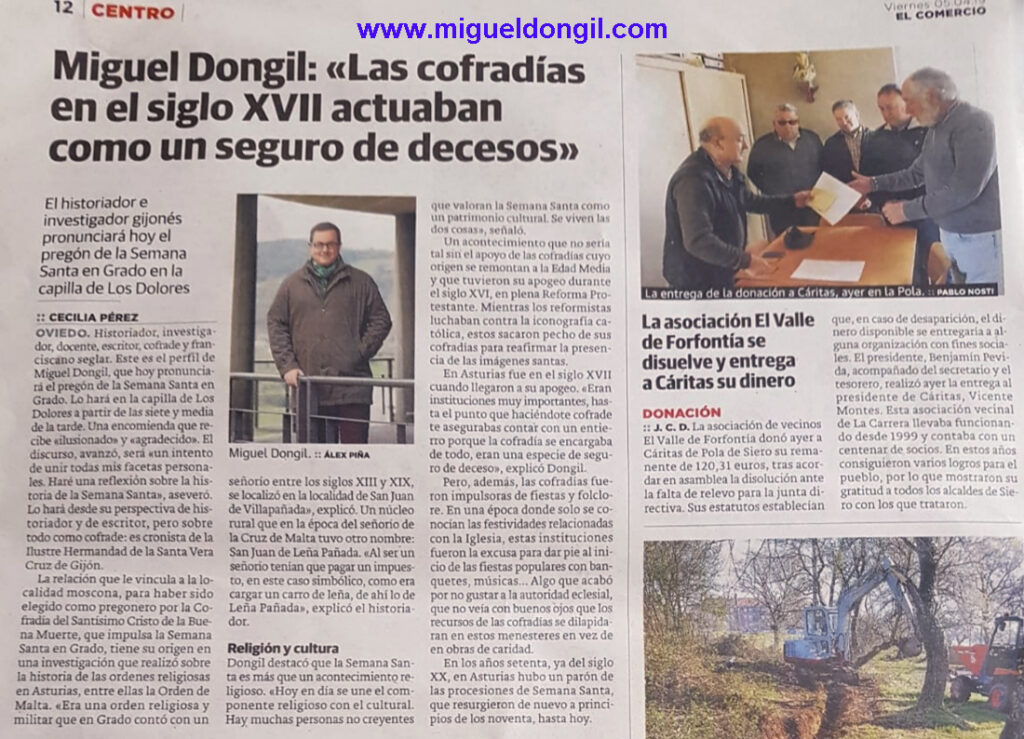 Reseña sobre el pregón de Miguel Dongil en la Semana Santa de Grado en 2019