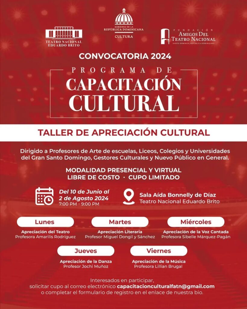 Miguel Dongil docente en el programa de capacitación Cultural del Teatro Nacional de Santo Domingo