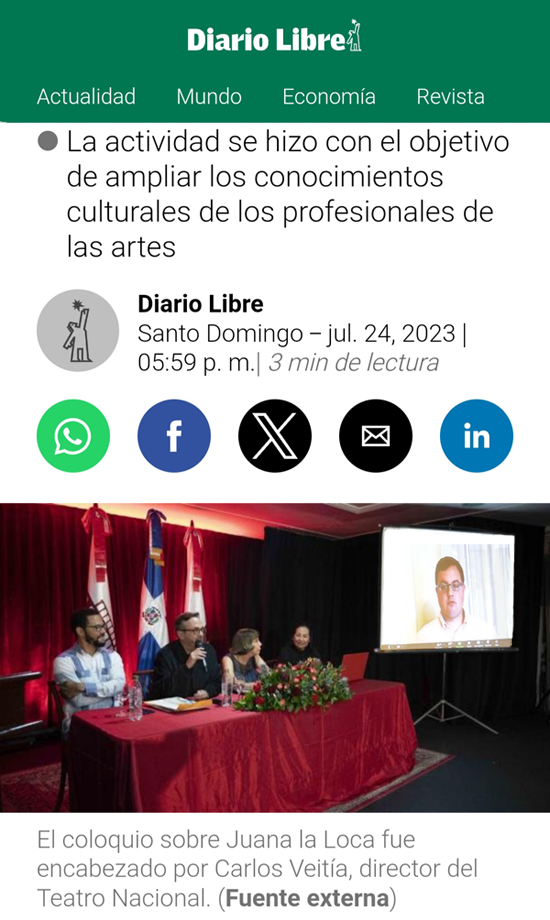 Participación de Miguel Dongil en el Coloquio Internacional sobre Juana de Castilla en el Teatro Nacional Eduardo Brito