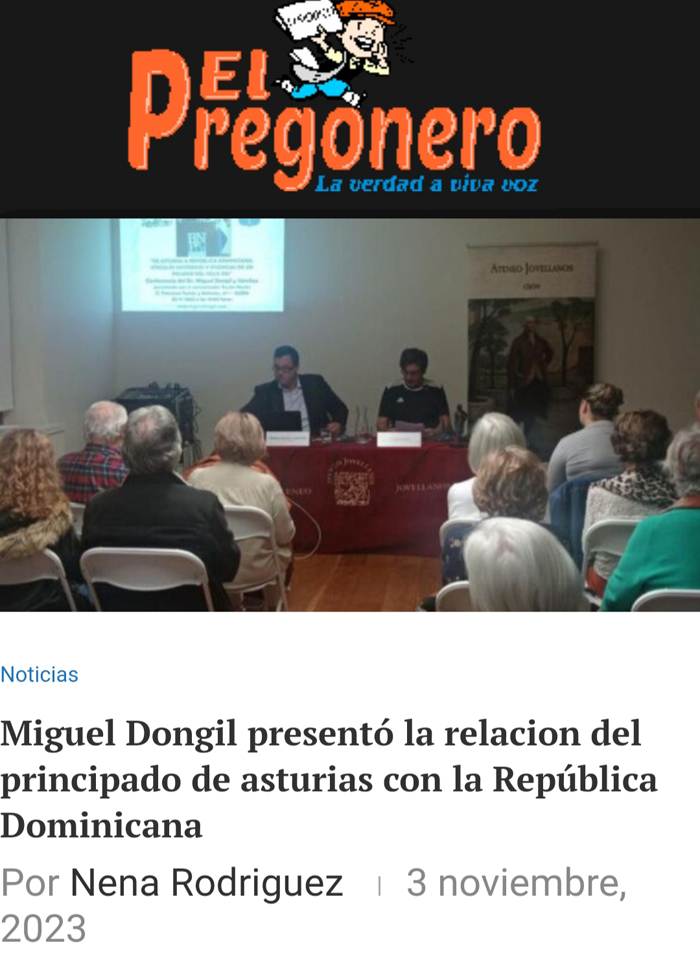 Miguel Dongil en su conferencia sobre la emigración asturiana a Santo Domingo en el Ateneo Jovellanos de Oviedo
