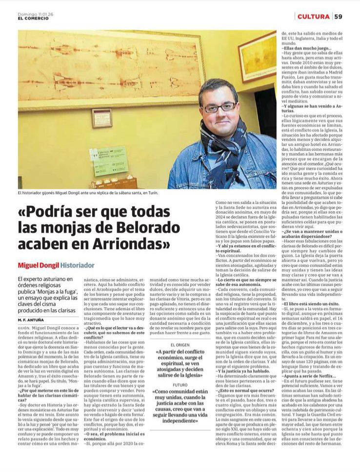Entrevista a Miguel Dongil sobre Monjas a la Fuga, diario el Comercio 11 enero 2026 