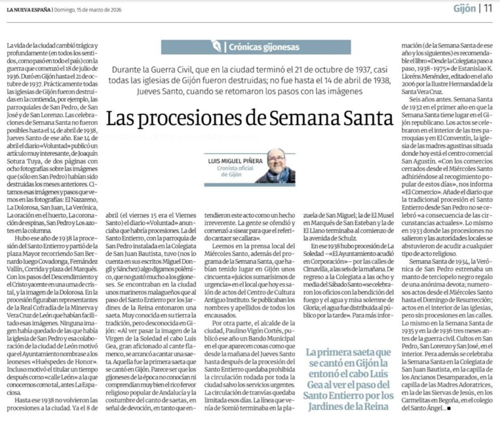 Artículo del Cronista Oficial de Gijón que cita a Miguel Dongil